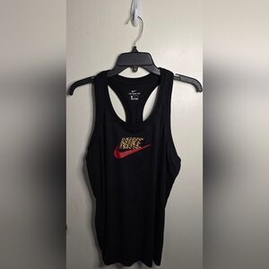 Nike Women's Black Tank Top with Red and Gold Zebra Print Logo